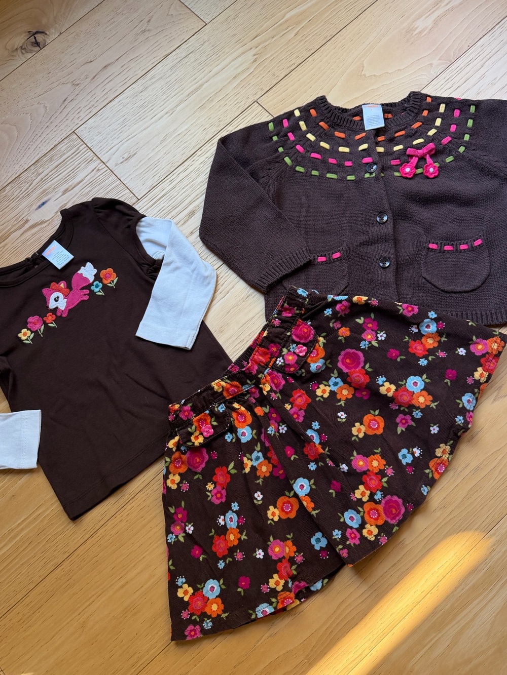 Gymboree Woodland Friends L/S Top, Skirt & Cardigan Set